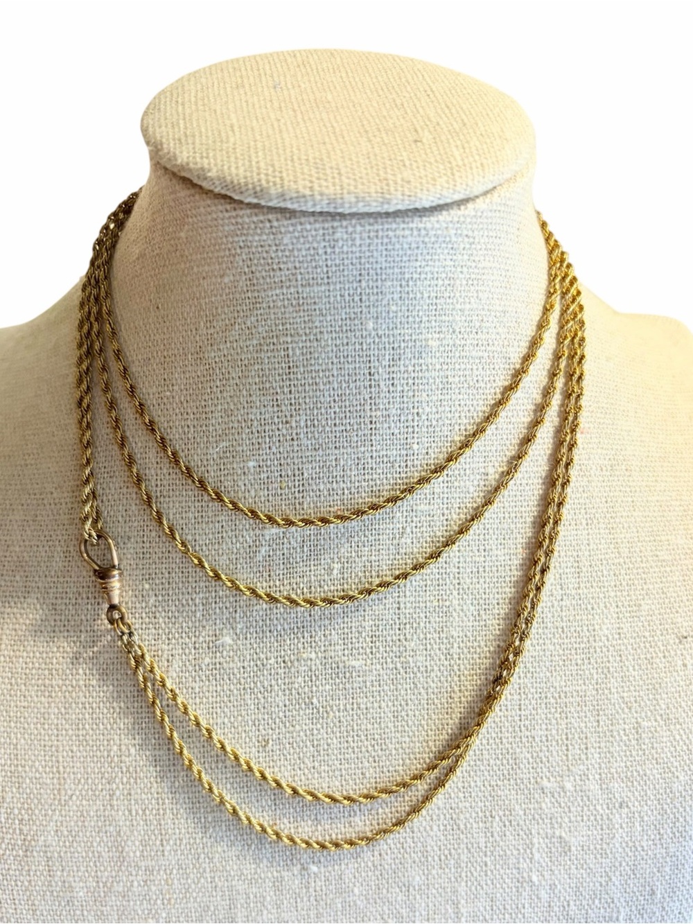 Antique Gold Filled Long Guard Watch Chain Rope Necklace